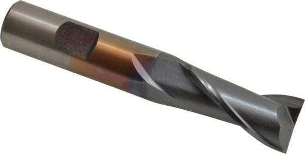 Cleveland - 11/16", 1-5/16" LOC, 5/8" Shank Diam, 3-1/4" OAL, 2 Flute, High Speed Steel Square End Mill - Single End, TiCN Finish, Spiral Flute, 30° Helix, Centercutting, Right Hand Cut, Right Hand Flute, Series HG-2 - Eagle Tool & Supply