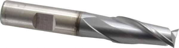 Cleveland - 17/32", 1-1/8" LOC, 1/2" Shank Diam, 3-3/8" OAL, 2 Flute, High Speed Steel Square End Mill - Single End, TiCN Finish, Spiral Flute, 30° Helix, Centercutting, Right Hand Cut, Right Hand Flute, Series HG-2 - Eagle Tool & Supply