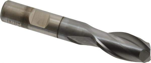 Cleveland - 19/32", 1-1/8" LOC, 1/2" Shank Diam, 3-3/8" OAL, 2 Flute, High Speed Steel Square End Mill - Single End, TiCN Finish, Spiral Flute, 30° Helix, Centercutting, Right Hand Cut, Right Hand Flute, Series HG-2 - Eagle Tool & Supply
