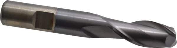 Cleveland - 33/64", 1-1/8" LOC, 1/2" Shank Diam, 3-3/8" OAL, 2 Flute, High Speed Steel Square End Mill - Single End, TiCN Finish, Spiral Flute, 30° Helix, Centercutting, Right Hand Cut, Right Hand Flute, Series HG-2 - Eagle Tool & Supply
