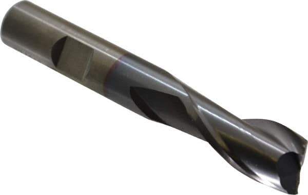 Cleveland - 37/64", 1-1/8" LOC, 1/2" Shank Diam, 3-3/8" OAL, 2 Flute, High Speed Steel Square End Mill - Single End, TiCN Finish, Spiral Flute, 30° Helix, Centercutting, Right Hand Cut, Right Hand Flute, Series HG-2 - Eagle Tool & Supply