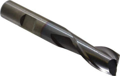 Cleveland - 37/64", 1-1/8" LOC, 1/2" Shank Diam, 3-3/8" OAL, 2 Flute, High Speed Steel Square End Mill - Single End, TiCN Finish, Spiral Flute, 30° Helix, Centercutting, Right Hand Cut, Right Hand Flute, Series HG-2 - Eagle Tool & Supply