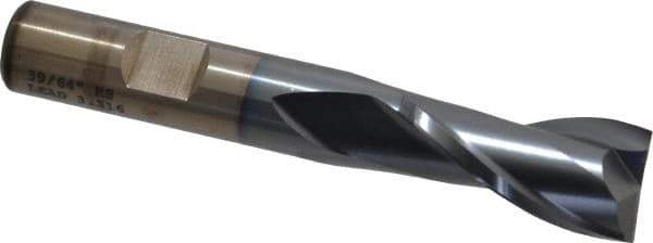 Cleveland - 39/64", 1-1/8" LOC, 1/2" Shank Diam, 3-3/8" OAL, 2 Flute, High Speed Steel Square End Mill - Single End, TiCN Finish, Spiral Flute, 30° Helix, Centercutting, Right Hand Cut, Right Hand Flute, Series HG-2 - Eagle Tool & Supply