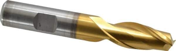 Cleveland - 1/2", 1" LOC, 1/2" Shank Diam, 3-1/4" OAL, 2 Flute, High Speed Steel Square End Mill - Single End, TiN Finish, Spiral Flute, 30° Helix, Centercutting, Right Hand Cut, Right Hand Flute, Series HG-2 - Eagle Tool & Supply