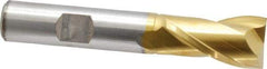 Cleveland - 5/8", 1-1/8" LOC, 1/2" Shank Diam, 3-3/8" OAL, 2 Flute, High Speed Steel Square End Mill - Single End, TiN Finish, Spiral Flute, 30° Helix, Centercutting, Right Hand Cut, Right Hand Flute, Series HG-2 - Eagle Tool & Supply