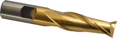 Cleveland - 5/8", 1-5/16" LOC, 5/8" Shank Diam, 3-3/4" OAL, 2 Flute, High Speed Steel Square End Mill - Single End, TiN Finish, Spiral Flute, 30° Helix, Centercutting, Right Hand Cut, Right Hand Flute, Series HG-2 - Eagle Tool & Supply