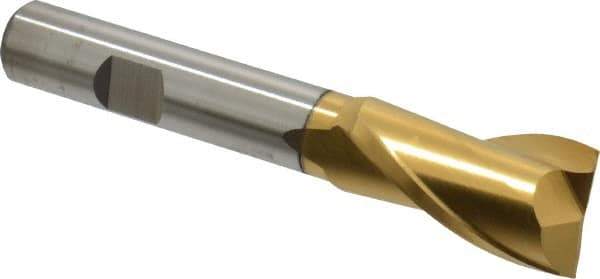 Cleveland - 3/4", 1-5/16" LOC, 1/2" Shank Diam, 3-5/8" OAL, 2 Flute, High Speed Steel Square End Mill - Single End, TiN Finish, Spiral Flute, 30° Helix, Centercutting, Right Hand Cut, Right Hand Flute, Series HG-2 - Eagle Tool & Supply
