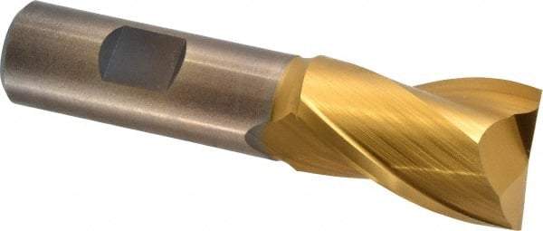 Cleveland - 1", 1-1/2" LOC, 3/4" Shank Diam, 4-1/8" OAL, 2 Flute, High Speed Steel Square End Mill - Single End, TiN Finish, Spiral Flute, 30° Helix, Centercutting, Right Hand Cut, Right Hand Flute, Series HG-2 - Eagle Tool & Supply