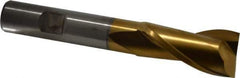 Cleveland - 11/16", 1-5/16" LOC, 1/2" Shank Diam, 3-5/8" OAL, 2 Flute, High Speed Steel Square End Mill - Single End, TiN Finish, Spiral Flute, 30° Helix, Centercutting, Right Hand Cut, Right Hand Flute, Series HG-2 - Eagle Tool & Supply