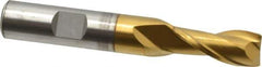 Cleveland - 29/64", 13/16" LOC, 1/2" Shank Diam, 3-1/4" OAL, 2 Flute, High Speed Steel Square End Mill - Single End, TiN Finish, Spiral Flute, 30° Helix, Centercutting, Right Hand Cut, Right Hand Flute, Series HG-2 - Eagle Tool & Supply