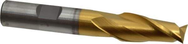 Cleveland - 35/64", 1-1/8" LOC, 1/2" Shank Diam, 3-3/8" OAL, 2 Flute, High Speed Steel Square End Mill - Single End, TiN Finish, Spiral Flute, 30° Helix, Centercutting, Right Hand Cut, Right Hand Flute, Series HG-2 - Eagle Tool & Supply