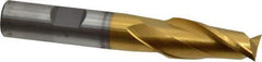 Cleveland - 35/64", 1-1/8" LOC, 1/2" Shank Diam, 3-3/8" OAL, 2 Flute, High Speed Steel Square End Mill - Single End, TiN Finish, Spiral Flute, 30° Helix, Centercutting, Right Hand Cut, Right Hand Flute, Series HG-2 - Eagle Tool & Supply