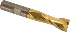 Cleveland - 39/64", 1-1/8" LOC, 1/2" Shank Diam, 3-3/8" OAL, 2 Flute, High Speed Steel Square End Mill - Single End, TiN Finish, Spiral Flute, 30° Helix, Centercutting, Right Hand Cut, Right Hand Flute, Series HG-2 - Eagle Tool & Supply