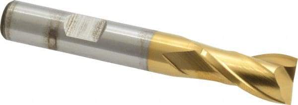 Cleveland - 7/16" Diam, 13/16" LOC, 2 Flute High Speed Steel Keyway End Mill - Spiral Flute, TiN Finish, 3/8" Shank Diam, 2-11/16" OAL, 30° Helix, Centercutting - Eagle Tool & Supply