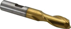 Cleveland - 17/32" Diam, 1-1/4" LOC, 2 Flute High Speed Steel Keyway End Mill - Spiral Flute, TiN Finish, 1/2" Shank Diam, 3-3/8" OAL, 30° Helix, Centercutting - Eagle Tool & Supply