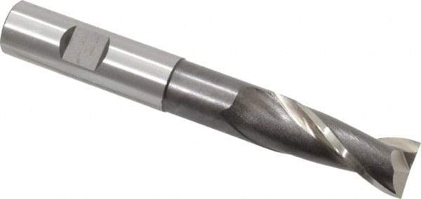 Cleveland - 5/8", 1-3/8" LOC, 5/8" Shank Diam, 4-5/8" OAL, 2 Flute, High Speed Steel Square End Mill - Single End, Uncoated, Spiral Flute, 30° Helix, Centercutting, Right Hand Cut, Right Hand Flute, Series HGN-2 - Eagle Tool & Supply