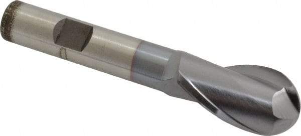 Cleveland - 3/4" Diam, 1-5/16" LOC, 2 Flute High Speed Steel Ball End Mill - TiCN Finish, Single End, 3-5/8" OAL, 1/2" Shank Diam, Spiral Flute - Eagle Tool & Supply