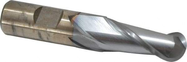 Cleveland - 3/4" Diam, 1-5/8" LOC, 2 Flute High Speed Steel Ball End Mill - TiCN Finish, Single End, 3-7/8" OAL, 3/4" Shank Diam, Spiral Flute - Eagle Tool & Supply