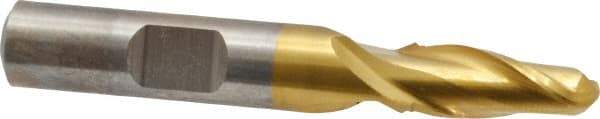 Cleveland - 5/16" Diam, 3/4" LOC, 2 Flute High Speed Steel Ball End Mill - TiN Finish, Single End, 2-1/2" OAL, 3/8" Shank Diam, Spiral Flute - Eagle Tool & Supply