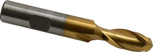 Cleveland - 7/16" Diam, 1" LOC, 2 Flute High Speed Steel Ball End Mill - TiN Finish, Single End, 3-1/4" OAL, 1/2" Shank Diam, Spiral Flute - Eagle Tool & Supply