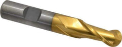 Cleveland - 1/2" Diam, 1" LOC, 2 Flute High Speed Steel Ball End Mill - TiN Finish, Single End, 3-1/4" OAL, 1/2" Shank Diam, Spiral Flute - Eagle Tool & Supply