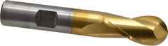 Cleveland - 9/16" Diam, 1-1/8" LOC, 2 Flute High Speed Steel Ball End Mill - TiN Finish, Single End, 3-3/8" OAL, 1/2" Shank Diam, Spiral Flute - Eagle Tool & Supply