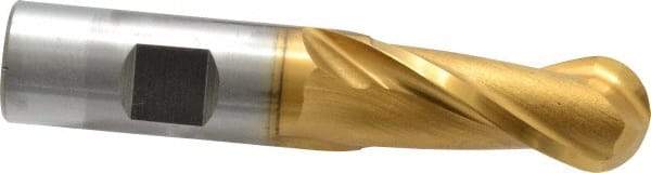 Cleveland - 3/4" Diam, 1-5/8" LOC, 2 Flute High Speed Steel Ball End Mill - TiN Finish, Single End, 3-7/8" OAL, 3/4" Shank Diam, Spiral Flute - Eagle Tool & Supply