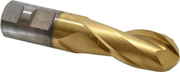 Cleveland - 1" Diam, 2-1/4" LOC, 2 Flute High Speed Steel Ball End Mill - TiN Finish, Single End, 4-1/2" OAL, 1" Shank Diam, Spiral Flute - Eagle Tool & Supply