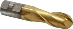 Cleveland - 1" Diam, 2-1/4" LOC, 2 Flute High Speed Steel Ball End Mill - TiN Finish, Single End, 4-1/2" OAL, 1" Shank Diam, Spiral Flute - Eagle Tool & Supply