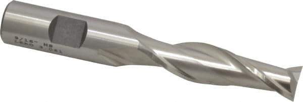 Cleveland - 9/16", 2" LOC, 5/8" Shank Diam, 4-1/8" OAL, 2 Flute, High Speed Steel Square End Mill - Single End, Uncoated, Spiral Flute, 30° Helix, Centercutting, Right Hand Cut, Right Hand Flute, Series HG-2 - Eagle Tool & Supply