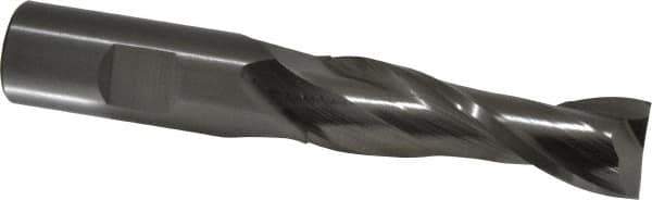 Cleveland - 11/16", 2-1/4" LOC, 3/4" Shank Diam, 4-1/2" OAL, 2 Flute, High Speed Steel Square End Mill - Single End, Uncoated, Spiral Flute, 30° Helix, Centercutting, Right Hand Cut, Right Hand Flute, Series HG-2 - Eagle Tool & Supply