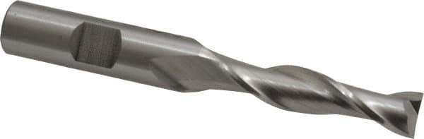 Cleveland - 13/32", 1-3/4" LOC, 1/2" Shank Diam, 3-3/4" OAL, 2 Flute, High Speed Steel Square End Mill - Single End, Uncoated, Spiral Flute, 30° Helix, Centercutting, Right Hand Cut, Right Hand Flute, Series HG-2 - Eagle Tool & Supply