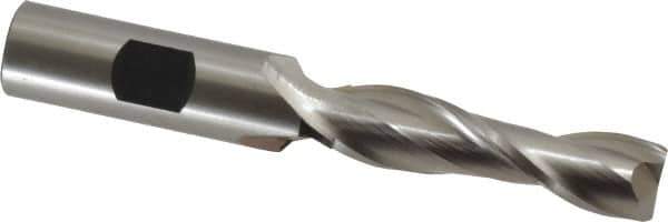 Cleveland - 17/32", 2" LOC, 5/8" Shank Diam, 4-5/8" OAL, 2 Flute, High Speed Steel Square End Mill - Single End, Uncoated, Spiral Flute, 30° Helix, Centercutting, Right Hand Cut, Right Hand Flute, Series HG-2 - Eagle Tool & Supply
