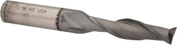 Cleveland - 7/16", 1-3/4" LOC, 1/2" Shank Diam, 3-1/4" OAL, 2 Flute, High Speed Steel Square End Mill - Single End, TiCN Finish, Spiral Flute, 30° Helix, Centercutting, Right Hand Cut, Right Hand Flute, Series HG-2 - Eagle Tool & Supply