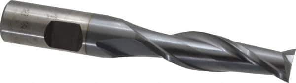 Cleveland - 9/16", 2" LOC, 5/8" Shank Diam, 4-1/8" OAL, 2 Flute, High Speed Steel Square End Mill - Single End, TiCN Finish, Spiral Flute, 30° Helix, Centercutting, Right Hand Cut, Right Hand Flute, Series HG-2 - Eagle Tool & Supply