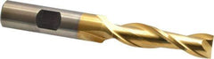 Cleveland - 7/16", 1-3/4" LOC, 1/2" Shank Diam, 3-1/4" OAL, 2 Flute, High Speed Steel Square End Mill - Single End, TiN Finish, Spiral Flute, 30° Helix, Centercutting, Right Hand Cut, Right Hand Flute, Series HG-2 - Eagle Tool & Supply