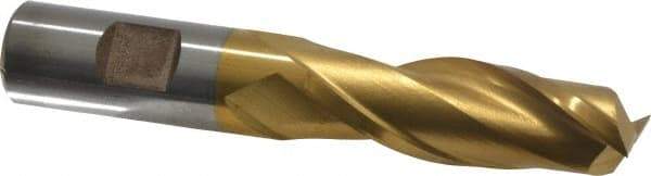 Cleveland - 3/4", 2-1/4" LOC, 3/4" Shank Diam, 5-1/4" OAL, 2 Flute, High Speed Steel Square End Mill - Single End, TiN Finish, Spiral Flute, 30° Helix, Centercutting, Right Hand Cut, Right Hand Flute, Series HG-2 - Eagle Tool & Supply
