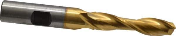 Cleveland - 13/32", 1-3/4" LOC, 1/2" Shank Diam, 3-1/4" OAL, 2 Flute, High Speed Steel Square End Mill - Single End, TiN Finish, Spiral Flute, 30° Helix, Centercutting, Right Hand Cut, Right Hand Flute, Series HG-2 - Eagle Tool & Supply