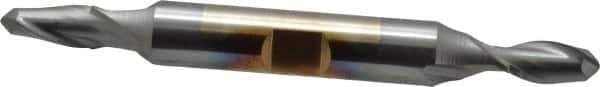 Cleveland - 1/4" Diam, 1/2" LOC, 2 Flute High Speed Steel Ball End Mill - TiCN Finish, Double End, 3-3/8" OAL, 3/8" Shank Diam, Spiral Flute - Eagle Tool & Supply