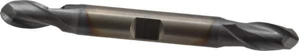 Cleveland - 11/32" Diam, 9/16" LOC, 2 Flute High Speed Steel Ball End Mill - TiCN Finish, Double End, 3-1/2" OAL, 3/8" Shank Diam, Spiral Flute - Eagle Tool & Supply