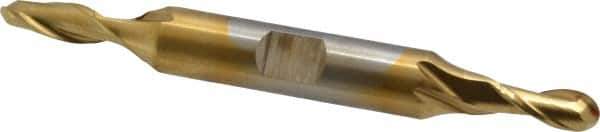Cleveland - 7/32" Diam, 1/2" LOC, 2 Flute High Speed Steel Ball End Mill - TiN Finish, Double End, 3-1/4" OAL, 3/8" Shank Diam, Spiral Flute - Eagle Tool & Supply