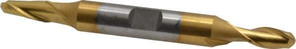 Cleveland - 1/4" Diam, 1/2" LOC, 2 Flute High Speed Steel Ball End Mill - TiN Finish, Double End, 3-3/8" OAL, 3/8" Shank Diam, Spiral Flute - Eagle Tool & Supply