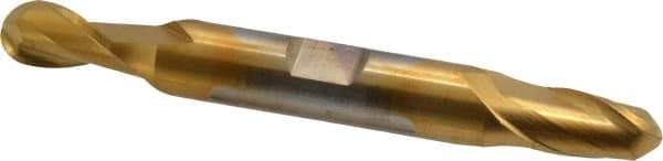 Cleveland - 5/16" Diam, 9/16" LOC, 2 Flute High Speed Steel Ball End Mill - TiN Finish, Double End, 3-1/2" OAL, 3/8" Shank Diam, Spiral Flute - Eagle Tool & Supply