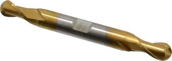 Cleveland - 11/32" Diam, 9/16" LOC, 2 Flute High Speed Steel Ball End Mill - TiN Finish, Double End, 3-1/2" OAL, 3/8" Shank Diam, Spiral Flute - Eagle Tool & Supply