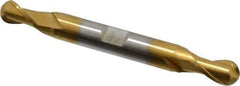 Cleveland - 11/32" Diam, 9/16" LOC, 2 Flute High Speed Steel Ball End Mill - TiN Finish, Double End, 3-1/2" OAL, 3/8" Shank Diam, Spiral Flute - Eagle Tool & Supply