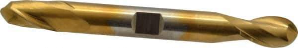 Cleveland - 3/8" Diam, 9/16" LOC, 2 Flute High Speed Steel Ball End Mill - TiN Finish, Double End, 3-1/2" OAL, 3/8" Shank Diam, Spiral Flute - Eagle Tool & Supply