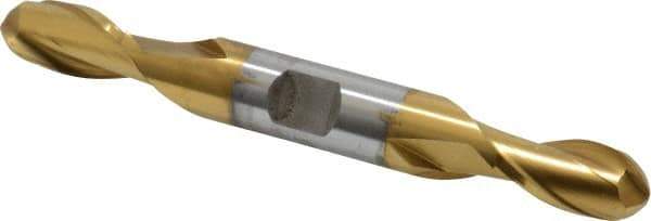 Cleveland - 7/16" Diam, 13/16" LOC, 2 Flute High Speed Steel Ball End Mill - TiN Finish, Double End, 4-1/8" OAL, 1/2" Shank Diam, Spiral Flute - Eagle Tool & Supply