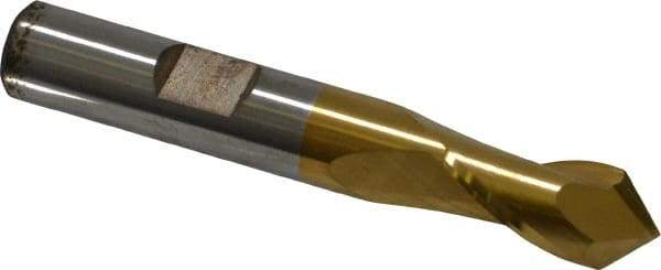 Cleveland - 3/8" Diam, 9/16" LOC, 2 Flute, 90° Point Angle, High Speed Steel Drill Mill - TiN Finish, 2-5/16" OAL, 3/8" Shank Diam - Eagle Tool & Supply