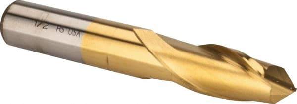 Cleveland - 1/2" Diam, 1" LOC, 2 Flute, 90° Point Angle, High Speed Steel Drill Mill - TiN Finish, 2" OAL, 1/2" Shank Diam - Eagle Tool & Supply
