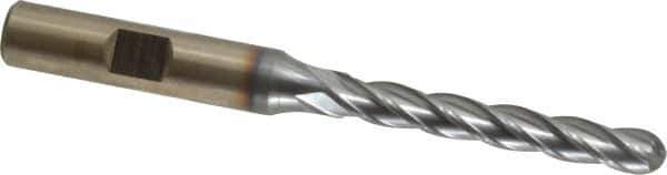 Cleveland - 1/4" Diam, 1-3/4" LOC, 4 Flute High Speed Steel Ball End Mill - TiCN Finish, Single End, 3-9/16" OAL, 3/8" Shank Diam, Spiral Flute - Eagle Tool & Supply